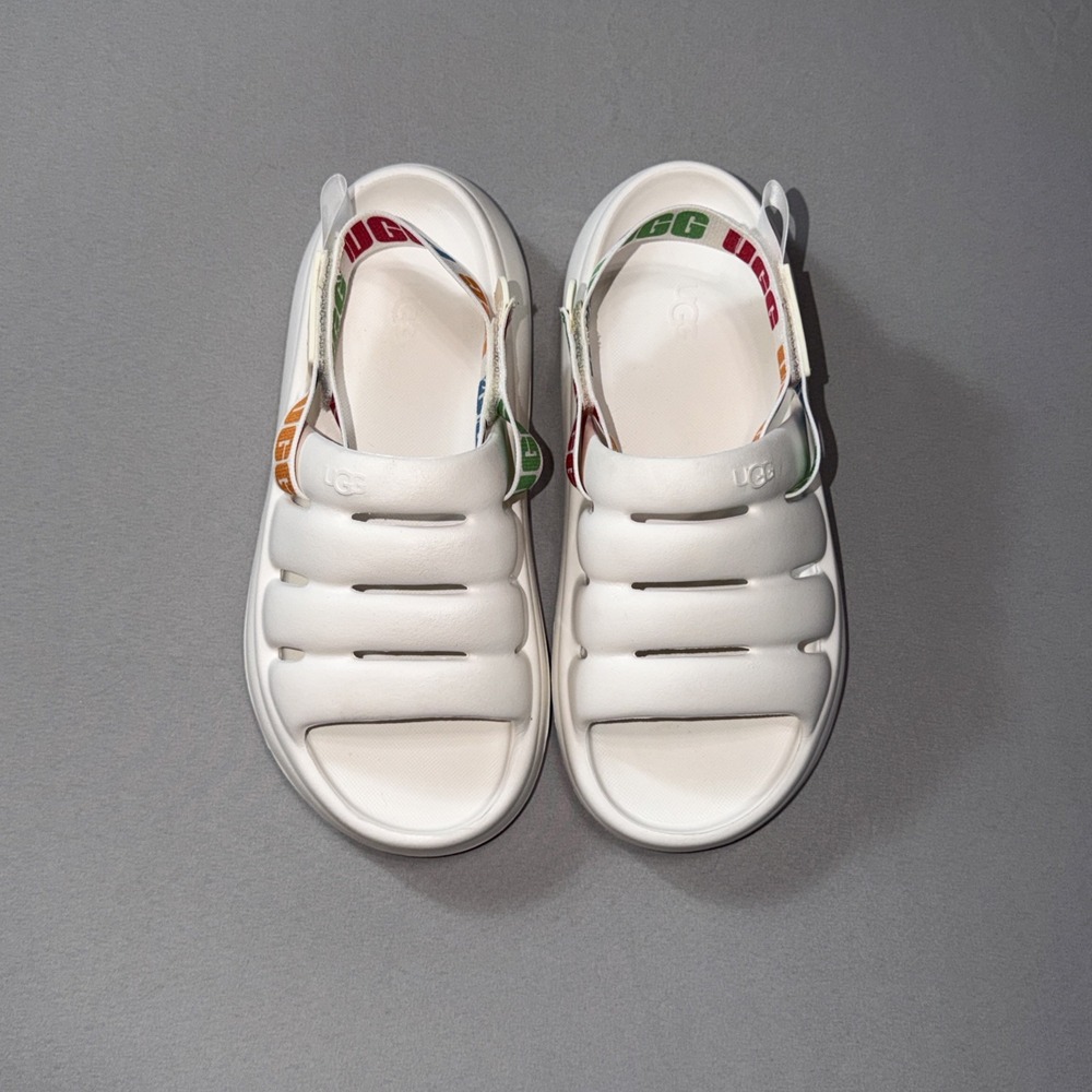 UGG Sport Yeah SO White Rainbow Special Olympics Adjustable Sandal Womans Size 7 - Picture 3 of 8